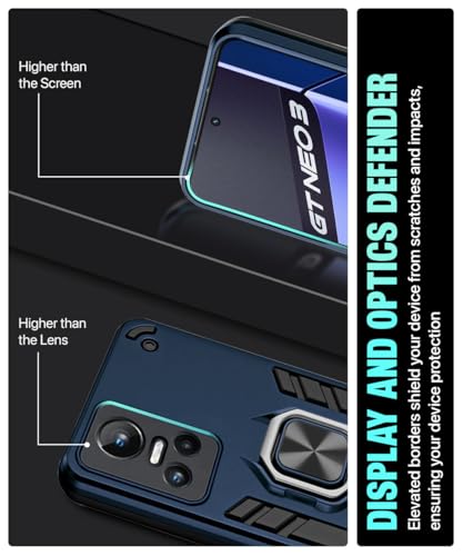 Image of WOW IMAGINE Shock Proof Back Case Mobile Cover for Realme GT Neo 3 5G | Back Cover Case (Tough Armor | Hybrid PC + TPU | Ring Holder & in-Built Kickstand | Blue)