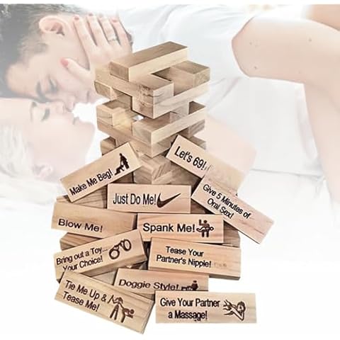 Couples Tumble Tower – Romantic Wooden Stacking Game with 48 Fun Challenges for Adults, Perfect for Valentine's Day, Date Nights, and Couples' Fun Cover