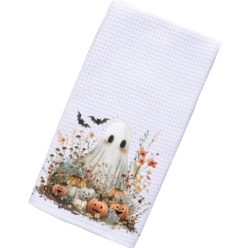 Haodream Paño de cocina de Halloween Time de algodón con acento de cocina de temporada, tela a cuadros, toalla de cocina de absorción rápida, toalla absorbente con motivo navideño