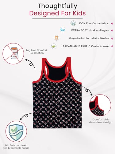 Image of Kids Boy's Regular Fit Vest| 100% Cotton| Skin Friendly | Lightweight | Sleeveless Design | Pack Of 3 (Color & Print May Vary)