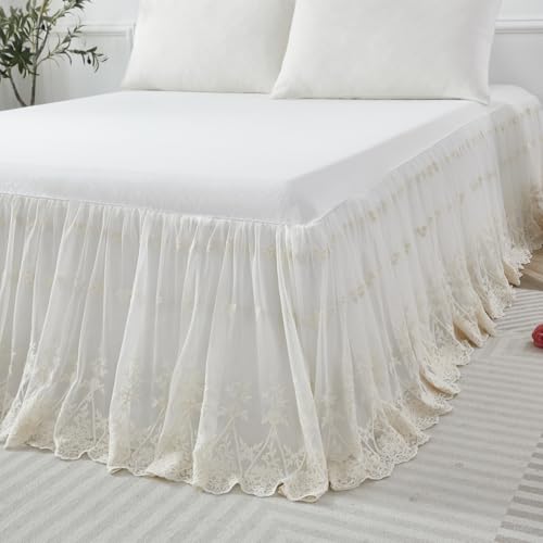 Brandream King Size Luxury White Lace Bed Skirt Romantic Girls