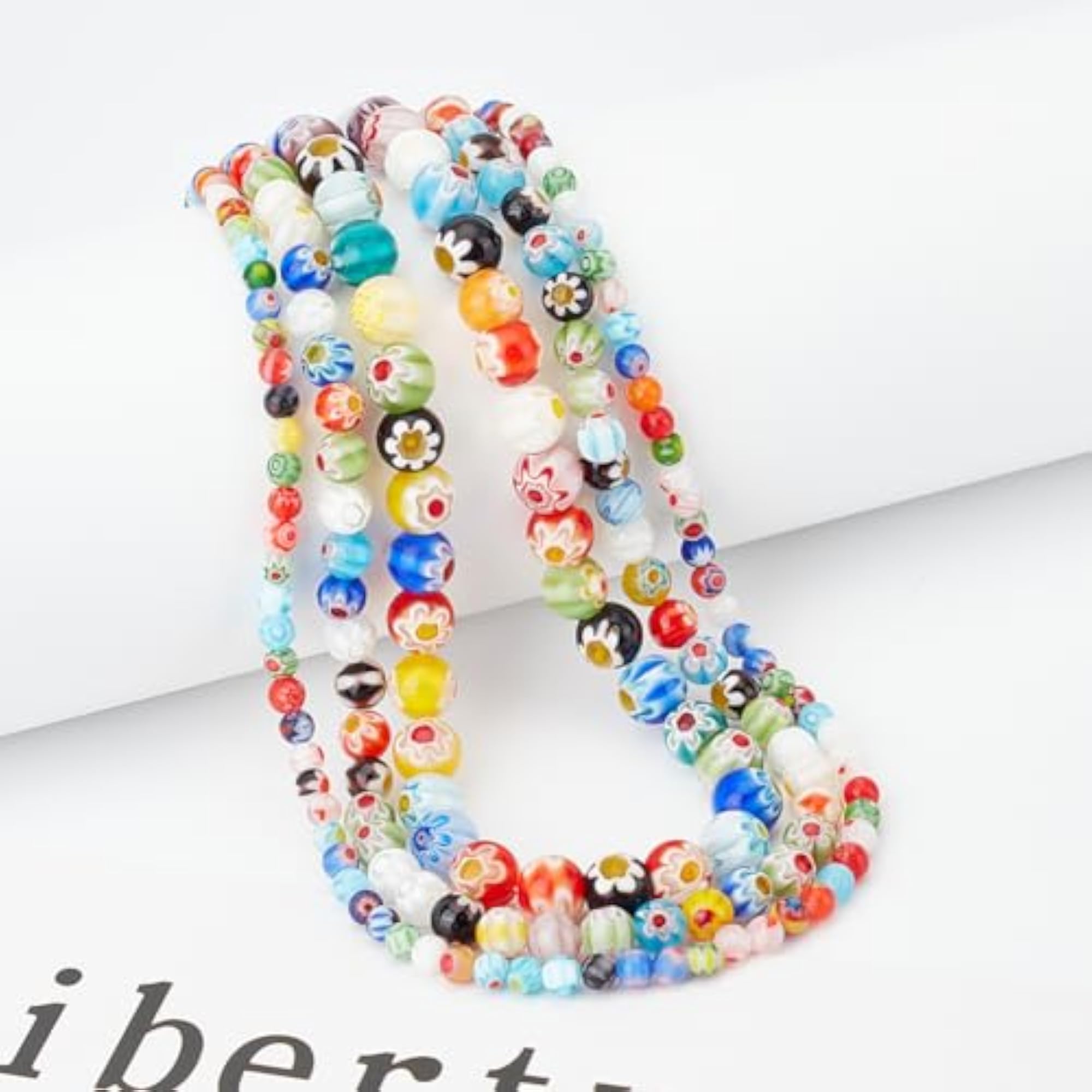 Handmade Flower Millefiori Lampwork Glass Beads, 212-218 Pcs
