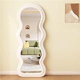 【韓国風】可愛い 姿見 おしゃれ 全身鏡 姫系ミラー 全身映る 大型鏡 幅60cm ビロードフレーム 飛散防止加工 (波形ホワイト)