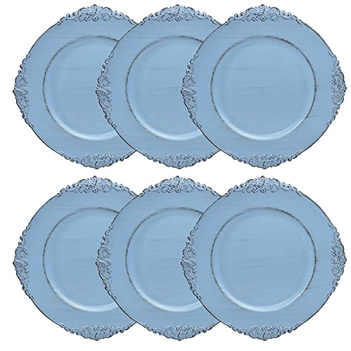 Leemxiiny Antique Blue Charger Plates, 13" Elegant Plastic Set Of 6 Chargers For Dinner Plates For Table Decoration, Wedding, Party, Thanksgiving, Christmas #TOP6