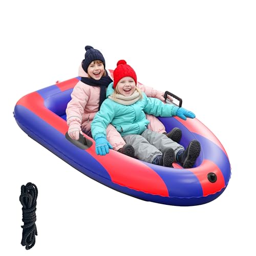 QPAU Inflatable Snow Sled, Heavy Duty Snow Tube with Reinforced Handles, Snow Sleds for Kids and Adults Winter Toys Gifts, Toboggan for Family Outdoor Sledding