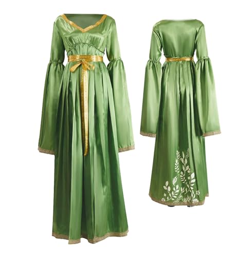 KoleGoe Disfraz de princesa Leia para mujer, vestido de novia con cinturón, vestido verde, juego de Halloween
