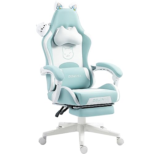 Dowinx Gaming Chair Cute with Cat Ears and Massage Lumbar Support, Ergonomic Computer Chair for Girl with Footrest and Headrest, Comfortable Reclining Game Chair 290lbs for Adult, Teen, Blue Green Dowinx Gaming Chair Cute with Cat Ears and Massage Lumbar Support, Ergonomic Computer Chair for Girl with Footrest and Headrest, Comfortable Reclining Game Chair 290lbs for Adult, Teen, Blue Green