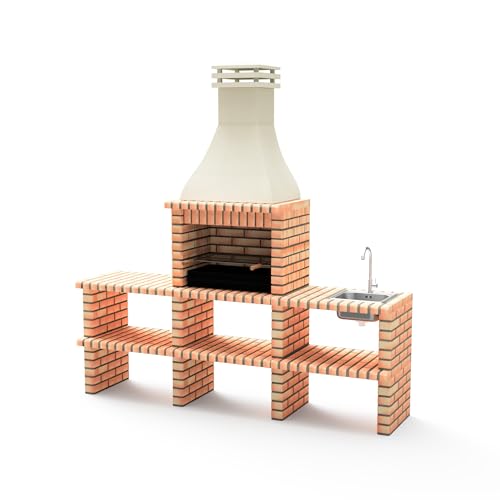 MOVELAR Barbacoa de Obra Modelo KHIVA PLUS CON 2 SOPORTES LATERALES COMPLETOS FREGADERO Y GRIFO PARRILLA