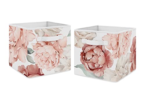 Image of Sweet Jojo Designs Blush Pink Boho Shabby Chic Floral Girl Collapsible Fabric Storage Cubes Foldable Bins Organizer Boxes for Kids Baby Children Toys Set of 2 Off White Bohemian Vintage Flower Elegant