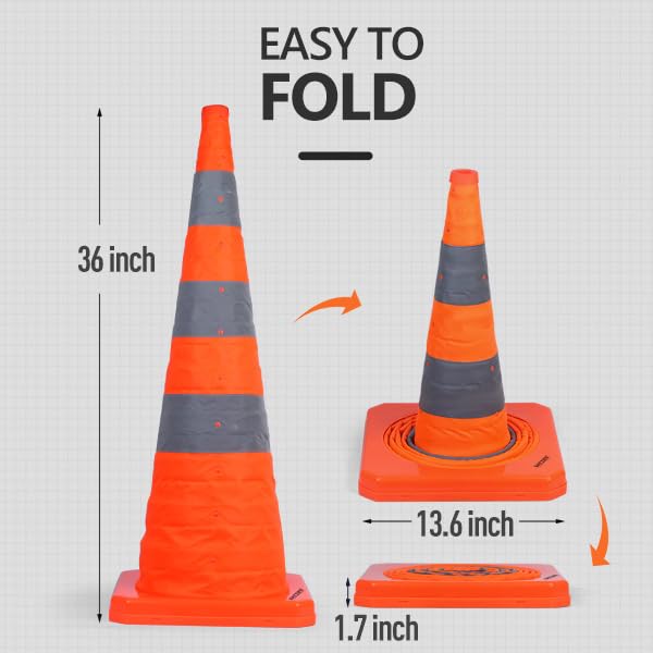 Image of BATTIFE 2 Pack 36 Inch Collapsible Traffic Cones, Orange Safety Cones