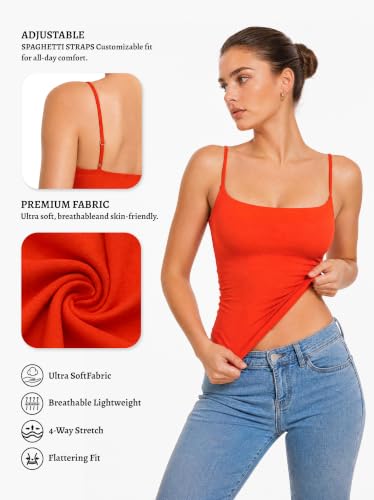 Tank Tops for Women Sexy Square Neck Summer Y2K Going Out Crop Top Trendy Spaghetti Strap Woman Double Line Casual Sleeveless Basic Cami Shirts (Red,XS) — view 3