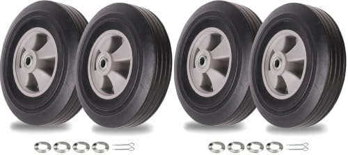 Image of (4-Pack) AR-PRO 10 inch x 2.5 inch Flat Free Solid Rubber Tires and Wheel - 10 inch Solid Wheels with 5 /8 inch Axles and 2.25 Offset Hub - Replacement Wheels for Hand Trucks Dolly and Wheelbarrows