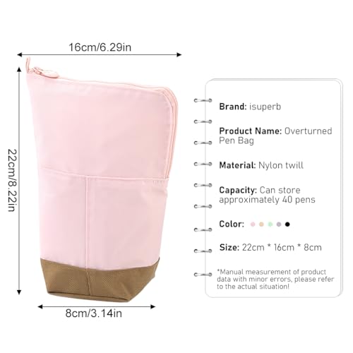 Image of iSuperb Standing Pencil Case Large Pencil Pouch Pen Holder Makeup Cosmetics Bag for Women Office (Pink)