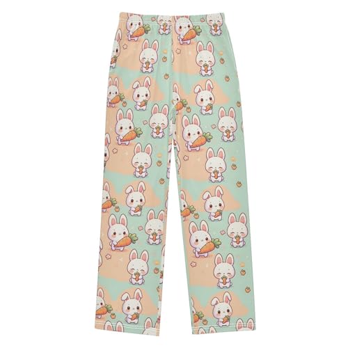 Rabbit Hold Carrot on Pastel Background Pajamas Bottoms with Pockets Comfy Pjs Sleepwear Elastic Waistband Pajamas Pants Lounge Pants for 6-14 Years - Main Image