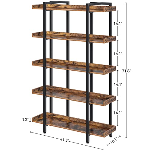 Rolanstar Bookshelf 5-Tier, 71.8’’H Industrial Book Shelf, Large Bookcases And Bookshelves With Open Shelves, Open Display Shelves With Metal Frame For Living Room Bedroom Home Office, Rustic Brown #TOP2
