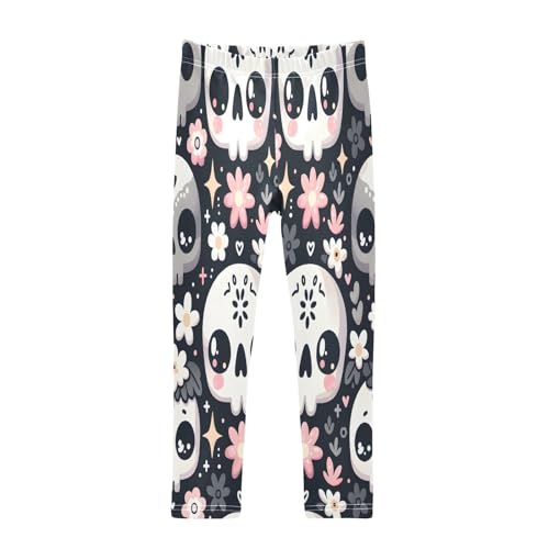 Bolaz Toddler Girls Leggings Printed Yoga Pants Leggings Grey White Skull for Kids