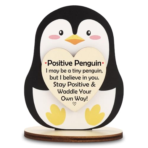 Positive Penguin Inspirational Plaque “Waddle Your Own Way”, Cute Encouragement Gift, Emotional Support Penguin Desk Decor, LBR29