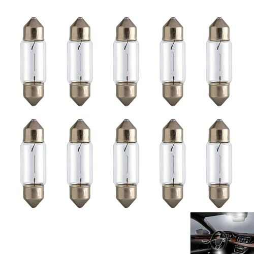 10 Pcs C5W Bulb Festoon 39mm 12V 5W, Number Plate Bulb and Interior Light Replacement Bulbs, Standard Halogen Festoon Lamps for Dome Courtesy Boot Glove Box Lighting, Plug and Play Automotive Bulbs