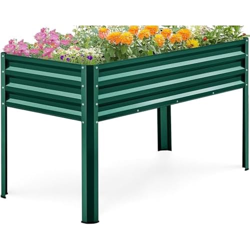 KING BIRD Large Raised Garden Bed with Legs Galvanized Elevated Planter Box 48×24×32 in for Backyard, Patio, Balcony, 400lb Capacity, Green 48x24x32