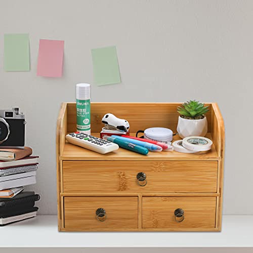 Nicunom Bamboo Desk Organizer, 3-Tier Bamboo Tabletop Storage Organization Multifunctional Desktop Organizer With Drawers For Home Office Toiletries Supplies Vanity thumb #7
