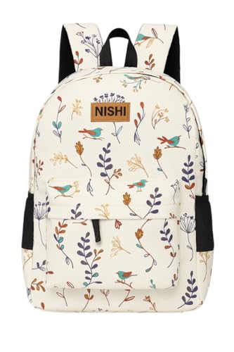 NISHI - Kids Backpack Waterproof Backpack, Girls & Women Stylish Trendy College, School & Casual Daypacks Bag (White Jungle)