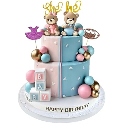 34 PCS Gender Reveal Cake Topper - Bear Cake Topper Cake Balls Decorations with He or She Cake Topper for Boys and Girls Gender Reveal Baby Shower Birthday Party Supplies Cover