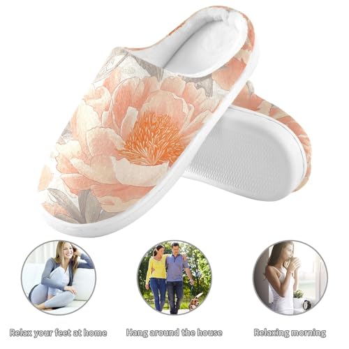 JUNZAN Cartoon Peonies Neutral Mens Cotton Slipper Winter Memory Foam Bedroom Slippers for Indoor Birthday Presents 6-73