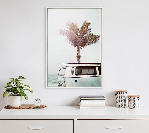 Kate and Laurel Sylvie Blue Beach Van Framed Canvas Wall Art by Amy Peterson Art Studio 23x33 White Soft Coastal Ocean Beach Art for Wall by Kate and Laurel - Image 3