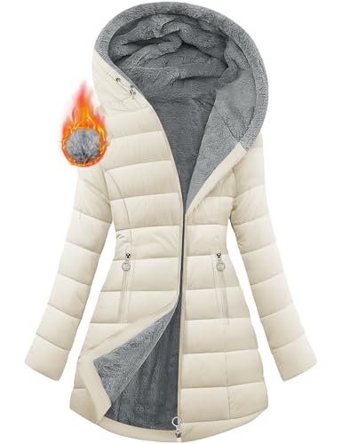 Yuson Girl Damen Winterjacke Winterparka Lang Steppmantel Fleece Gefüttert Mantel Herbst Winter Dicker Warm Parka mit Fell Wasserdicht Outdoor Jacke Elegant Parka mit...