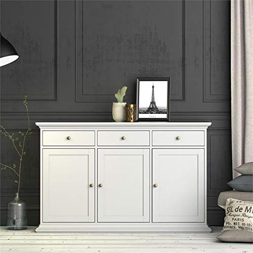 Pemberly Row Contemporary Sideboard Cabinet, Buffet Credenza With 3 Doors And 3 Drawers In White #TOP6
