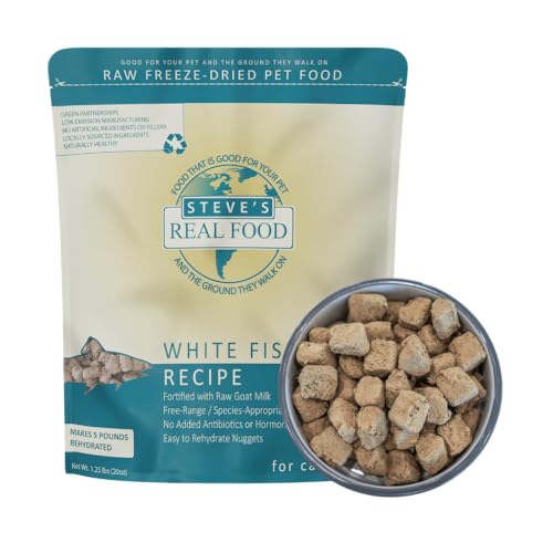 Steve's Real Food Freeze-Dried Raw Nuggets - White Fish Recipe - Raw Pet Food for Dogs and Cats - 20 oz