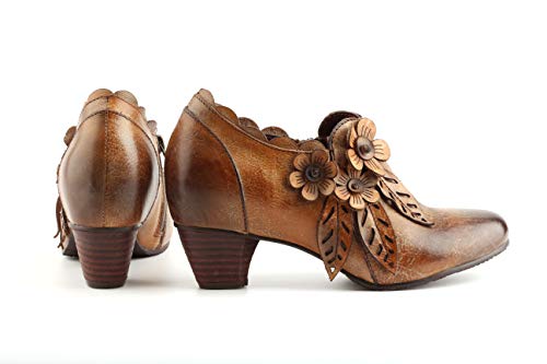 CrazycatZ Leather Pumps,Womens Colorful Vintage Floral Block Heel Bohemian Vintage Shoes4