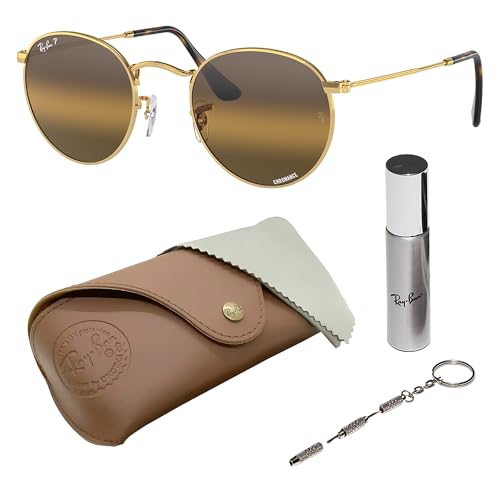 Image of Ray-Ban RB3447 ROUND METAL CHROMANCE POLARIZED Round Shape Sunglasses for Men with Official Eyewear Kit