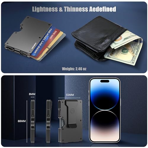 American Flag Deer Engraved Metal Wallet for Men, Minimalist Aluminum Card Holder with Money Clip Removable, Slim Front Pocket RFID Blocking Card Case, Mens Personalized USA Gifts for Him4