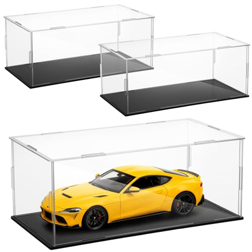3 PCS Acrylic Model Car Display Case 1: 24 Scale Clear Display Boxes with Plastic Base Diecast Model Car Showcase & Storage Organizer for Vehicle Toy Collectibles Memorabilia