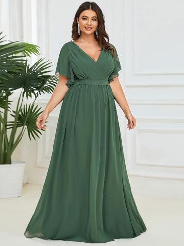Image of Ever-Pretty Plus Women's Chiffon Bridesmaid Dress A-Line Empire Waist Floor Length Plus Size Formal Wedding Guest Dresses