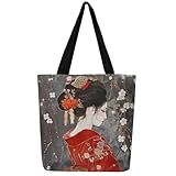Loussiesd Japan Geisha Leinwand Einkaufstasche Frauen Kirschblüten Stoffbeutel Japanischer Stil Tragetasche Japanische Tradition Ästhetisch Einkaufsbeutel Bag