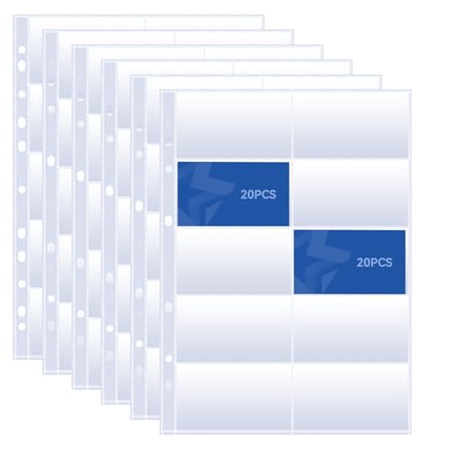20 Pack Visitenkartenhüllen A4, Klarsichtfolie für Postkarten, Visitenkartenhülle A4 mit 10 Fächern, Fotohüllen für Ordner, Transparente Postkartenhüllen mit 11 Löchern, für Visitenkartenhülle