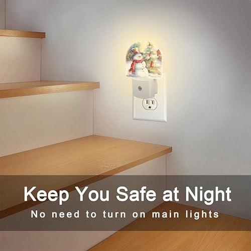 Image of Cute Snowman with Christmas Tree Night Light Plug into Wall, Winter Xmas Snowman Dusk to Dawn Night Light Plug in,0.5w Energy Saving Sleep Friendly NightLight for Kids Boys Girls Home Decor