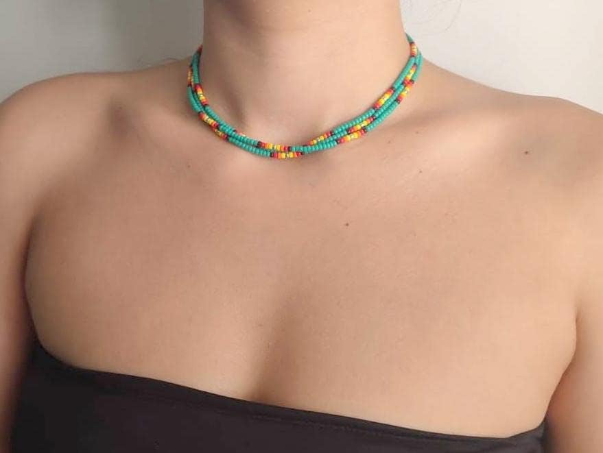 Beaded Choker Necklace for women and Teen Girls, Boho Bohemian Adjustable Colorful Seed Beads Necklace, Handmade Native American Style Jewelry by TRIBES - Image 5
