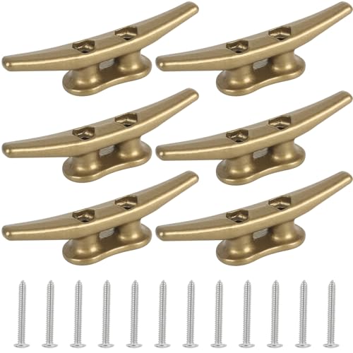 VEITHI Dock Cleats 4 inch Powder Painted Antique Bronze Boat Cleats, Boat Dock Cleats Rope Cleat with Hardware Ideal for Decks, Piers for Tying up Boats,Nautical Decor,Boat Tie Down Cleats (6 Pack)