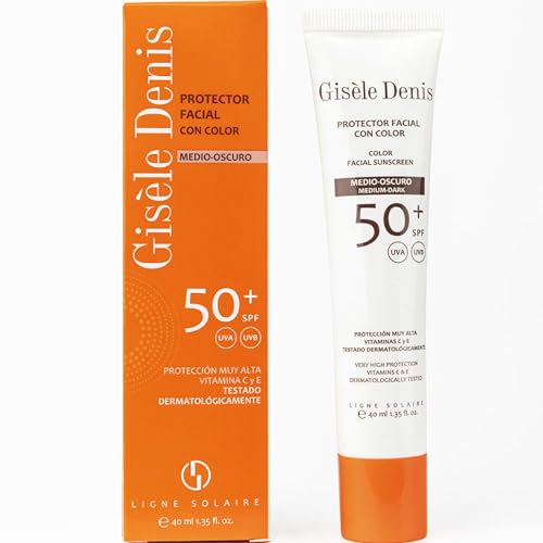 GISÈLE DENIS - Protector Solar Facial, 40 ml, Protección FPS50+, Crema Solar con Color Medio-Oscuro, Cuidado Facial, Hidrata y Unifica el Tono de la Piel, para Uso Diario, Bronceado Natural