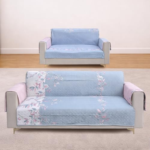 Image of Homerz Premium 7(3+2) Seater Quilted Reversible Sofa Cover Mat with Pocket Arms | Polyester Blend 350 GSM Full Coverage & Back Belt for Stability (Velaro, 5(3+2) Seater)