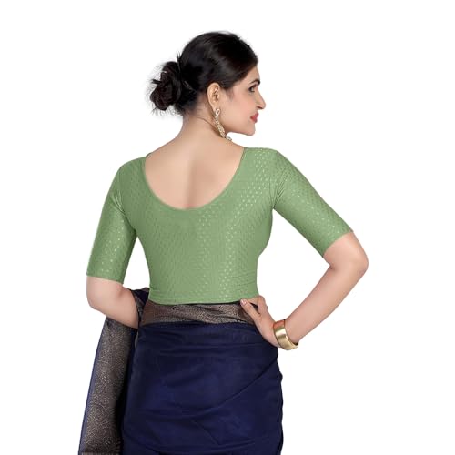 Image of FINESTFIT Round Neck Stretchable Elbow Sleeve Readymade Saree Blouse for Women, 100% Cotton Dobby Fabric