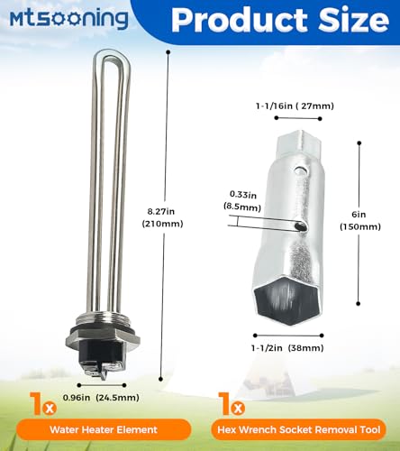 Image of 520900 RV Electric Hot Water Heater Element with Wrench Socket Replacement for Suburban RV SW Series & Atwood 6-10 Gallon SW4DE SW6DE SW6DEL SW10 SW10DE SW10PE SW12DE SW12DEL Models