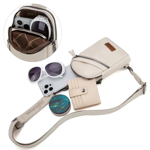 Image of Wrangler Small Sling Bag for Women, Leather Crossbody Bags Cross Body Purse Fanny Packs with Adjustable Strap for Gift