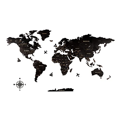 Creawoo Mapa Mundi Pared Grande de Madera, Mapamundi de Madera Negro Decoración de Pared para Sala de Estar, Oficina, Dormitorio -100x57 CM, Decoración de Pared Mapamundi Arte con Diseño Hueco Grabado Cover
