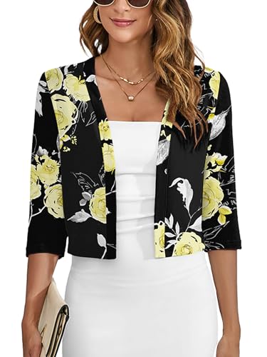 Image of Heymoments Women's Thin Shrugs 3 /4 Sleeve Lightweight Cropped Sweaters Open Front Cardigan for Dress