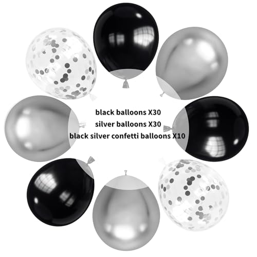 Image of Black and Silver Balloons, 70pcs Silver Black Balloons with Confetti for Birthday Wedding Engagement New Year Bachelorette Party Party Supply