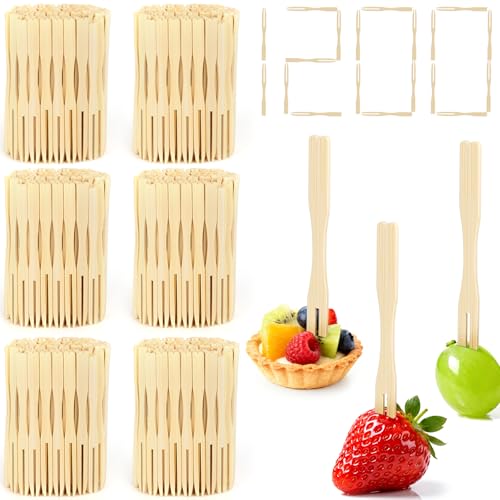 1200PCS Bamboo Appetizer Forks, Fancy Toothpicks for Appetizers - 3.5 Inch